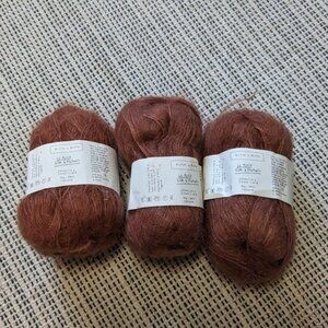 Lot of 3 Skeins Biches et Buches Lace Weight Silk Mohair Rust Red Brown